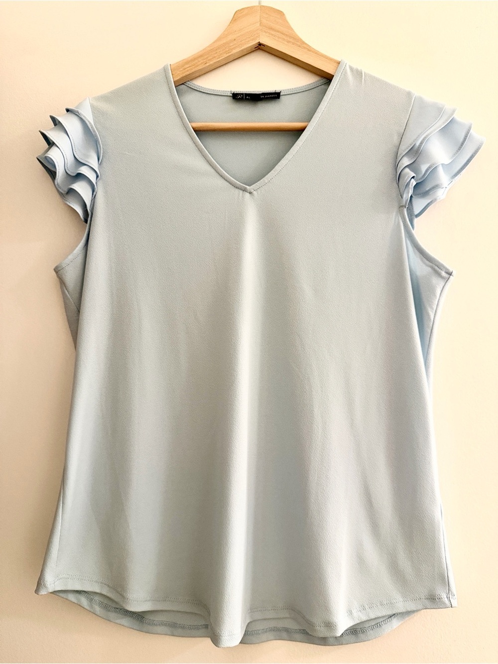 Adrianna Papell Powder Blue Ruffle Cap Sleeve Blouse Size Small
